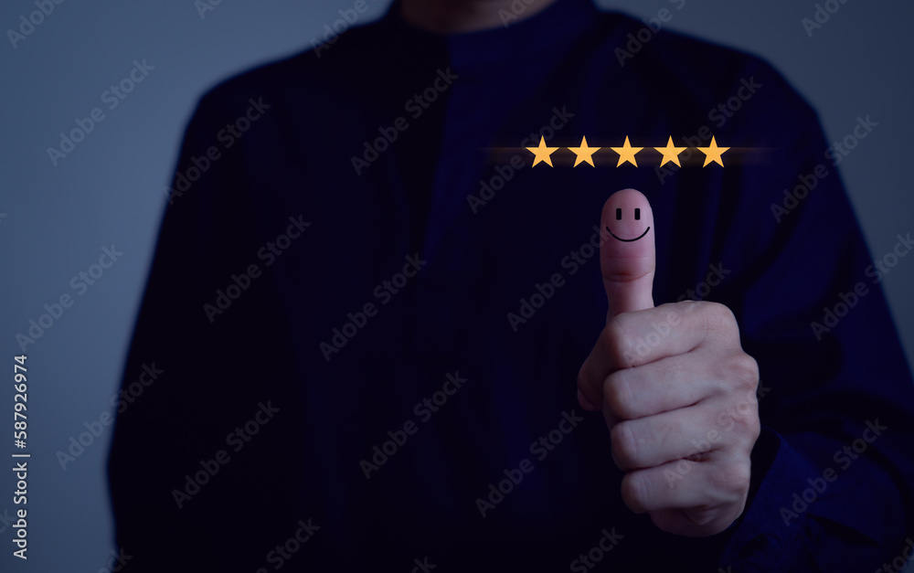 Thumbs up smiley face icon showing positive emotion, customer ...