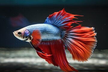 Wall Mural - A graceful and elegant Siamese fighting fish swimming in a tank, showing off its vibrant colors and graceful movements. Generative AI