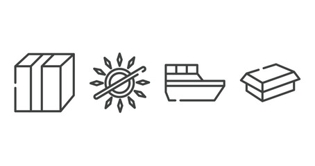 Poster - boxes outline icons set. thin line icons sheet included closed cardboard box with packing tape, no sunlight, sea ship, cardboard box without a lid vector.
