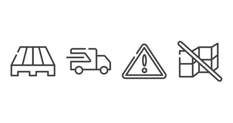Poster - shipping and handly outline icons set. thin line icons sheet included pallets, fast transport, danger, do not stack vector.