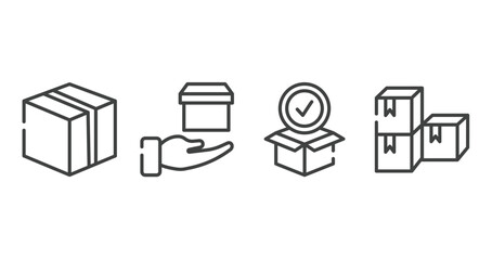 Poster - shipping and handly outline icons set. thin line icons sheet included closed cardboard box, delivery in hand, package for delivery, stack package vector.