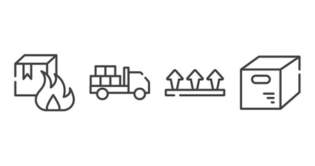 Poster - lineal logistic outline icons set. thin line icons sheet included flammable box, loaded truck, this side up, opened packaged vector.