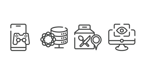 Poster - general outline icons set. thin line icons sheet included in-game advertising, data science, food delivery, computer vision vector.