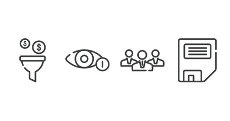 Poster - web outline icons set. thin line icons sheet included conversion, views, businessmen, disquette vector.