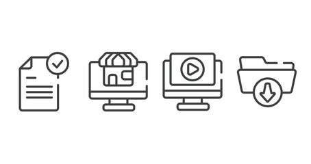Poster - business pack outline icons set. thin line icons sheet included file submit, web shop, play video, download folder vector.