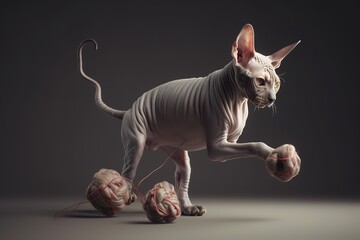 A playful and silly Sphynx cat chasing a toy, showing off its playful and silly nature. Generative AI