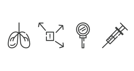Poster - outline icons set. thin line icons sheet included lungs, spread, loupe, syringe vector.