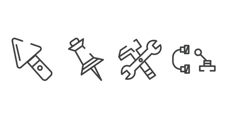 Poster - do it yourself outline icons set. thin line icons sheet included construction palette, pin tool, work tools cross, hinery parts vector.