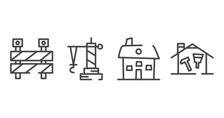 Wall Mural - do it yourself outline icons set. thin line icons sheet included barrier construction limit tool, derrick facing right, house hand drawn building, home repair vector.