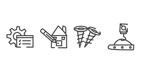 Poster - hand drawn construction outline icons set. thin line icons sheet included tools window, pencil and house draw, two screws, crane hand drawn tool vector.