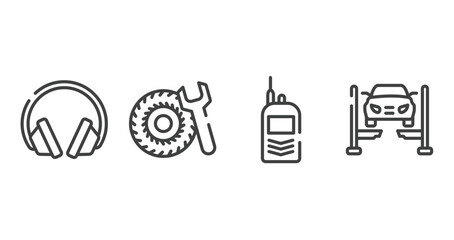 Poster - car repair outline icons set. thin line icons sheet included ear protection, tyre, portable radio, car lift vector.