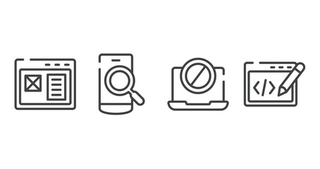Poster - programming line craft outline icons set. thin line icons sheet included adaptive layout, phone search, no computer, editing code vector.