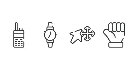 Poster - cursors and pointers outline icons set. thin line icons sheet included satellite phone, on time, arrows move tool, clenched fist vector.