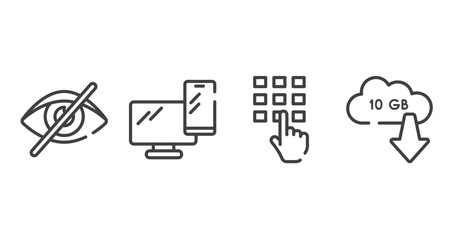 Poster - cursors and pointers outline icons set. thin line icons sheet included visibility off, pc smartphone, entering password, null vector.
