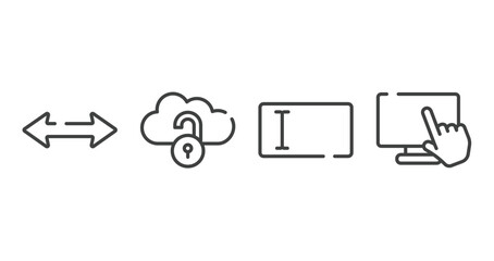 Poster - computer and media outline icons set. thin line icons sheet included left and right arrow, unlocked internet, text entry box, computer touch screen vector.