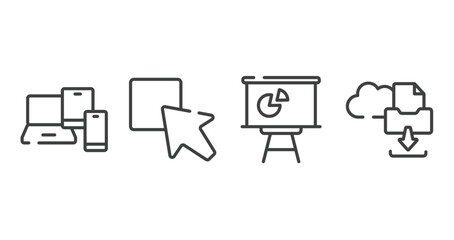 Poster - cloud computing outline icons set. thin line icons sheet included phone tablet and laptop, test box, statistics presentation, archives files download vector.
