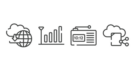 Poster - cloud computing outline icons set. thin line icons sheet included cloud upload, coverage level, radio alarm, file sharing on internet vector.