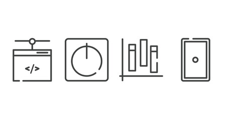 Poster - modern screen outline icons set. thin line icons sheet included network administration, standby, power button, chart of columns, grip vector.