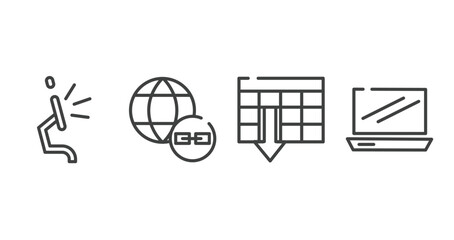 Poster - modern screen outline icons set. thin line icons sheet included screen flat side view, earth link, spreadsheet ascending order, laptop frontal opened view vector.
