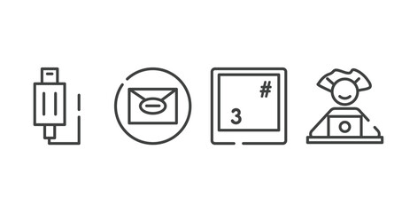 Poster - computer workers outline icons set. thin line icons sheet included usb plug, mail, number 3 key on keyboard, computer worker vector.