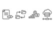 network and database outline icons set. thin line icons sheet included export file, data synchronization, open data, online server vector.