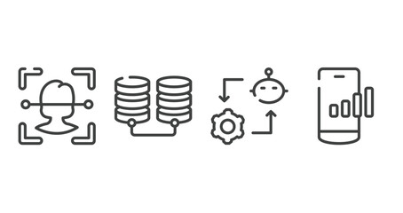 Canvas Print - network architecture outline icons set. thin line icons sheet included face recognition, database storage, synchronizing, mobile network vector.