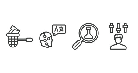 Poster - stock contributor outline icons set. thin line icons sheet included stealing data, translation, science research, producer vector.