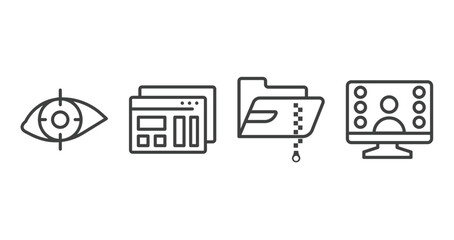 Poster - computer functions outline icons set. thin line icons sheet included retinal scan, mockup de, compressed file, null vector.