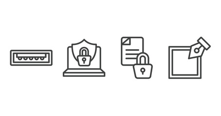 Poster - web development outline icons set. thin line icons sheet included usb port, internet security, encrypted data, edit tool vector.