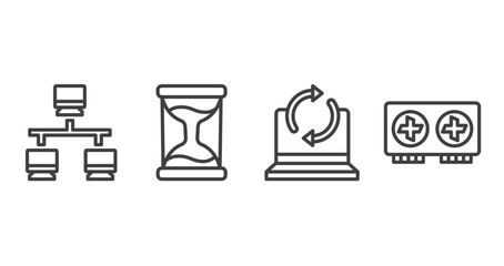 Poster - hardware outline icons set. thin line icons sheet included lan, sand timer, recovery, graphics card vector.