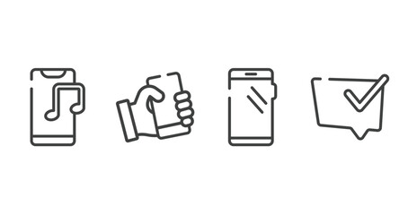 Poster - talking outline icons set. thin line icons sheet included phone music, phone with hand, smartphone with big screen, speech bubble with check vector.
