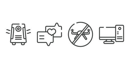 Poster - electronic device outline icons set. thin line icons sheet included air purifier, love message, no drone zone, desktop computer vector.