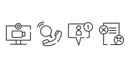 Poster - customer reviews outline icons set. thin line icons sheet included video chat, voip, friend request, dissatisfaction vector.
