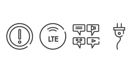 Poster - communication outline icons set. thin line icons sheet included caution triangle, lte, message types, cord vector.