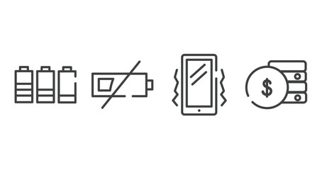 Poster - mobile network outline icons set. thin line icons sheet included battery level, low battery, vibration, fiance vector.