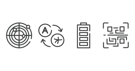Poster - mobile network outline icons set. thin line icons sheet included radar, translator, full battery, qr scan vector.