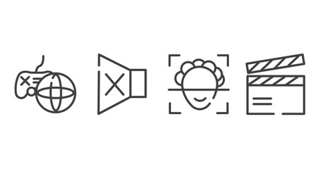 Poster - television outline icons set. thin line icons sheet included online game, silence, face scan, clapboard vector.