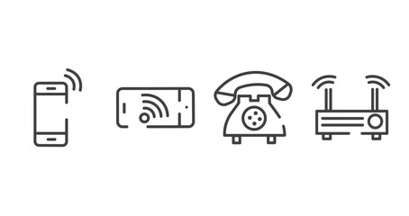 Canvas Print - communication outline icons set. thin line icons sheet included mobilephone, cellphone with wifi, vintage telephone call, modem vector.