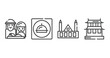 linear monuments outline icons set. thin line icons sheet included holy family, restaurant app, chartres cathedral, hall of supreme harmony vector.