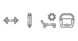 beautiful outline icons set. thin line icons sheet included weightlift, eye pencil, sun and deck chair, big hand bag vector.
