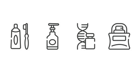 Wall Mural - beauty outline icons set. thin line icons sheet included tooth paste and brush, hand soap, gene, parfume bottle vector.