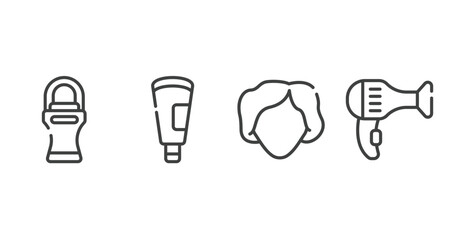 Poster - beauty salon outline icons set. thin line icons sheet included roll on deodorant, cream tube, woman face, hairdryer facing left vector.