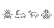 insects outline icons set. thin line icons sheet included null, laying cat, collie, bumblebee vector.