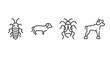 dog breeds fullbody outline icons set. thin line icons sheet included madagascan, dachshund, null, chinese crested vector.