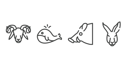 Poster - fauna outline icons set. thin line icons sheet included ram, big whale, boar head, kangaroo head vector.