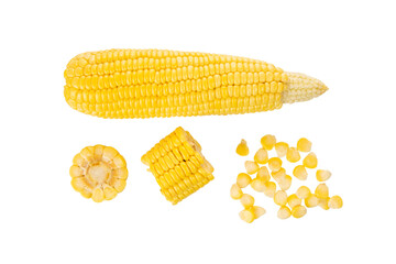 Wall Mural - Set of whole and slice corn. Round slice and grain corn