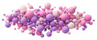 Pink and purple matte soft balls in different sizes. Abstract composition with colorful random flying spheres in pastel colors on transparent background. PNG file