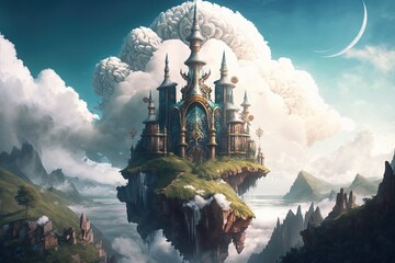 Wall Mural - Breezy Mystical Kingdom in the Clouds Generative AI