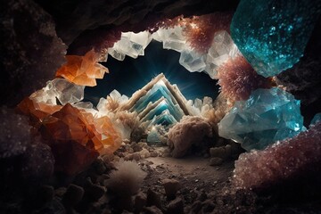 Wall Mural - Buried Beauty: The Glistening Tale of the Crystal Cave Generative AI