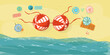 © Lyudmyla Serhiienko - Large size swimsuit. A giant women's top on the beach among umbrellas. Vector image for posters, banners, advertising swimwear.